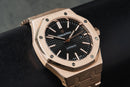 Audemars Piguet Royal Oak 41mm Rosé Mostrador Preto Bezel Rosé Pulseira Rosé
