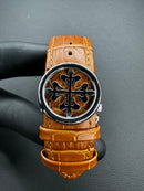 Patek Phillippe Fases da Lua 42mm Aço Mostrador Prata, Pulseira Couro