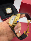 Cartier Santos 40mm - Aço/Dourado Mostrador Branco - Pulseira Borracha