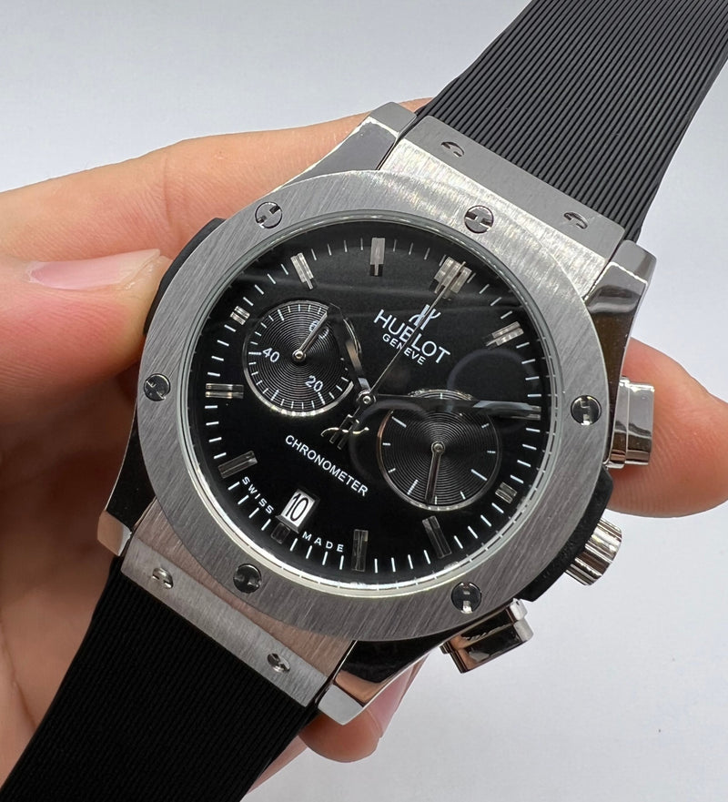 Hublot Classic Chrono 45mm Aço Mostrador Preto Bisel Aço -Puls. Borracha