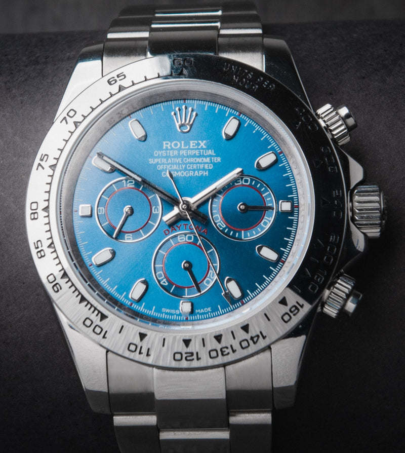 Rolex Daytona 40mm Aço Mostrador Azul Luneta Aço Pulseira Oyster