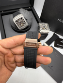 Hublot Square Bang Turbilhão Aço/Rose 45mm, Mostrador Preto Esqueleto