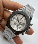 Audemars Piguet RoyalOak 41mm Aço Mostrador Branco Bezel Aço Puls. Aço