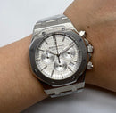 Audemars Piguet RoyalOak 41mm Aço Mostrador Branco Bezel Aço Puls. Aço