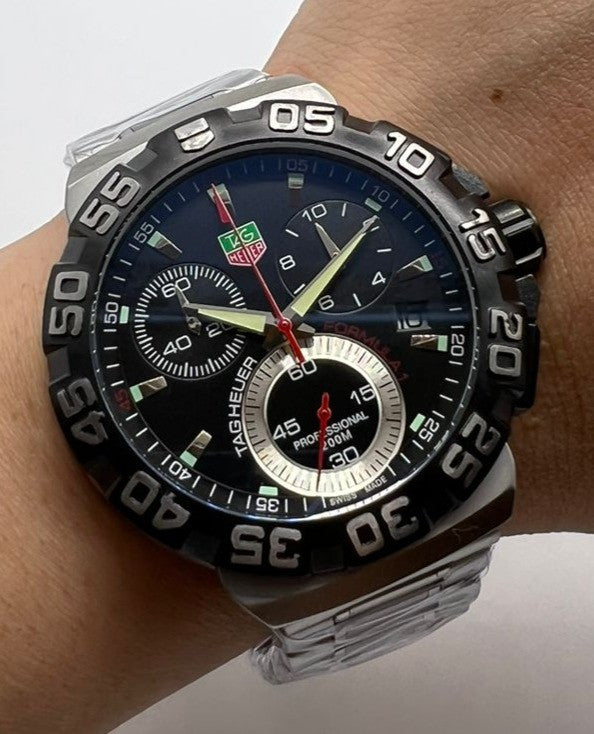 Tag Heuer F1 Cronometro 44mm Aço Mostrador Preto Luneta Preta