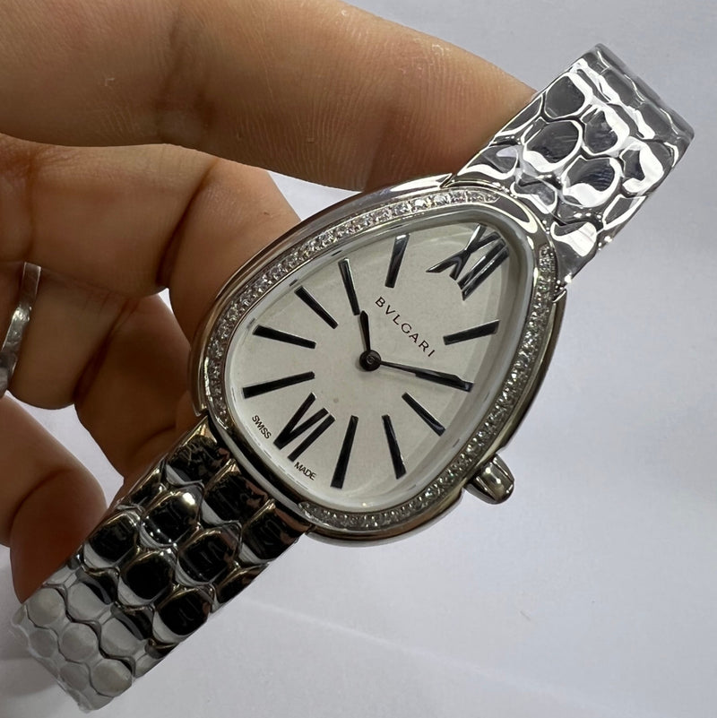 Bvlgari SERPENTI SEDUTTORI 33mm Aço - Mostrador Branco - Bezel Crav