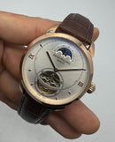 Patek Phillippe Fases da Lua Turbilhão 42mm Aço/Rose, Pulseira Couro