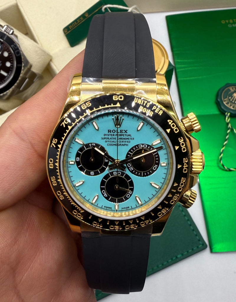 Rolex Daytona Black/Gold 40mm - Mostrador Tifanny - Pulseira OysterFlex - CLONE