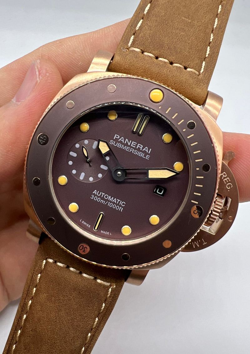 Panerai Submersible 47mm Aço/Rose Mostrador Marrom Luneta Marrom