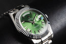 Rolex Day-Date 40mm Aço, Mostrador Verde Luneta Canelada