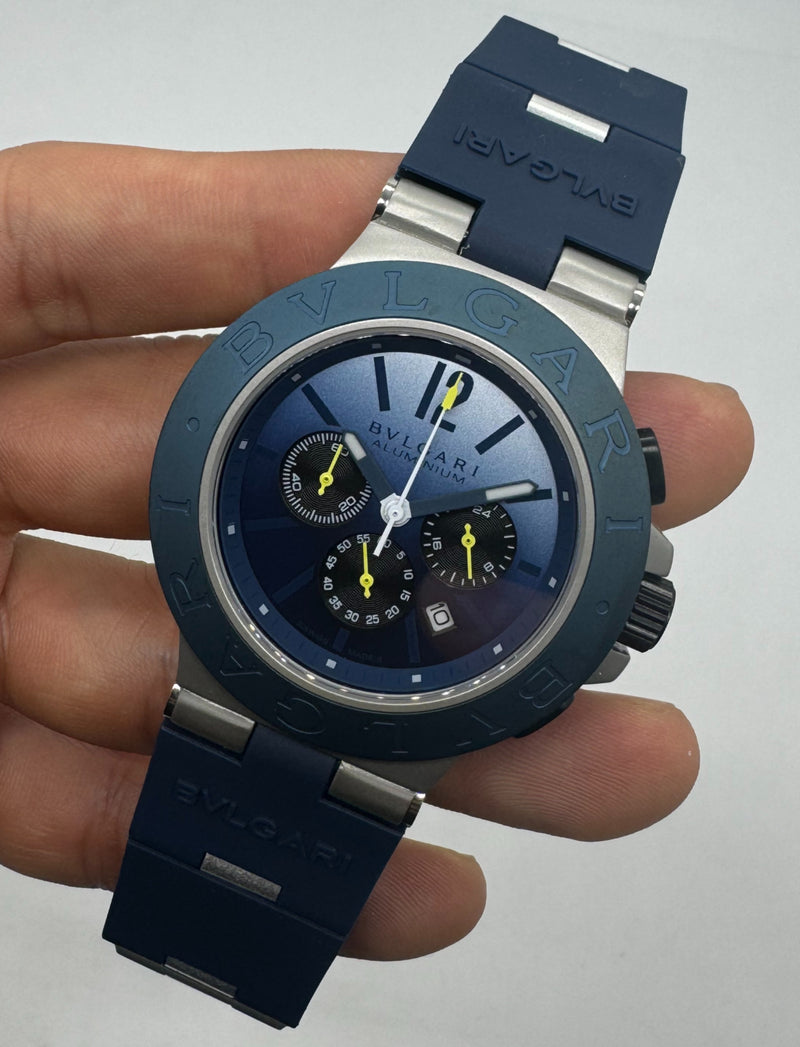 Bvlgari Aluminium Crono 44mm - Aço - Mostrador Azul