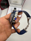 Cartier Santos 40mm - Aço Mostrador Azul - Pulseira Borracha