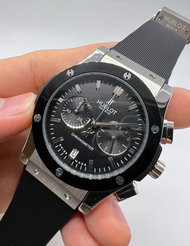 Hublot Classic Chrono 45mm Aço Mostrador Preto Bisel Aço Puls. Borracha
