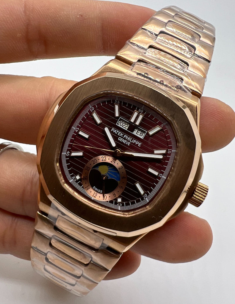 Patek Philippe Nautilus Fases da Lua 39mm, Aço/Rose