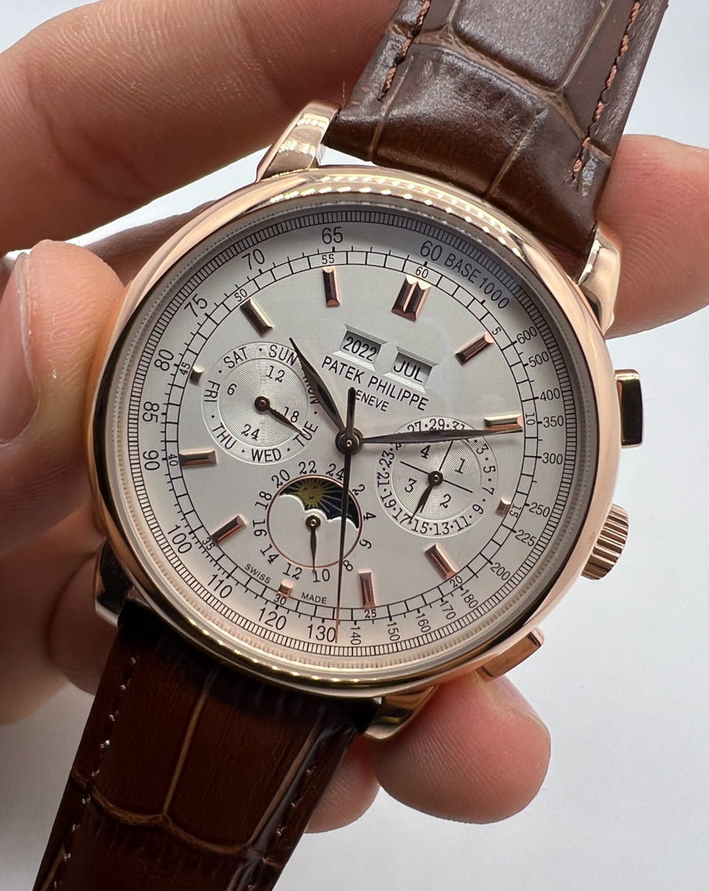 Patek Phillippe Fases da Lua 42mm Aço Pulseira Couro