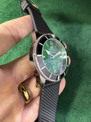 Breitling Superocean Aço 44mm Mostrador Verde Bisel Preto Pulseira Borracha