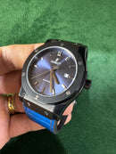 Hublot Classic Fusion 45mm Aço OxBlack Mostrador Azul Pulseira Couro com Borrach