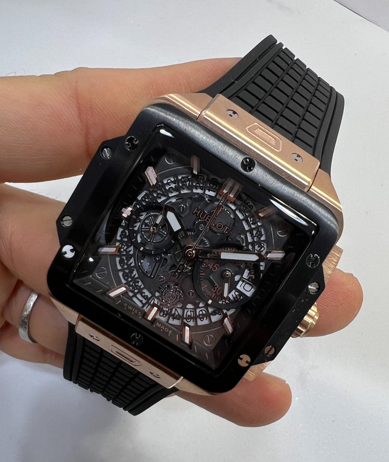 Hublot Square Bang Aço/Rose 44mm, Mostrador Cinza Esqueleto