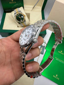Rolex Date-Just 31mm/36mm Aço, Mostrador Branco, Luneta Canelada