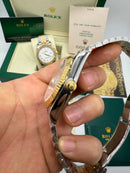 Rolex Date-Just 41mm/36mm Aço/Dourado, Mostrador Prata, Luneta Canelada
