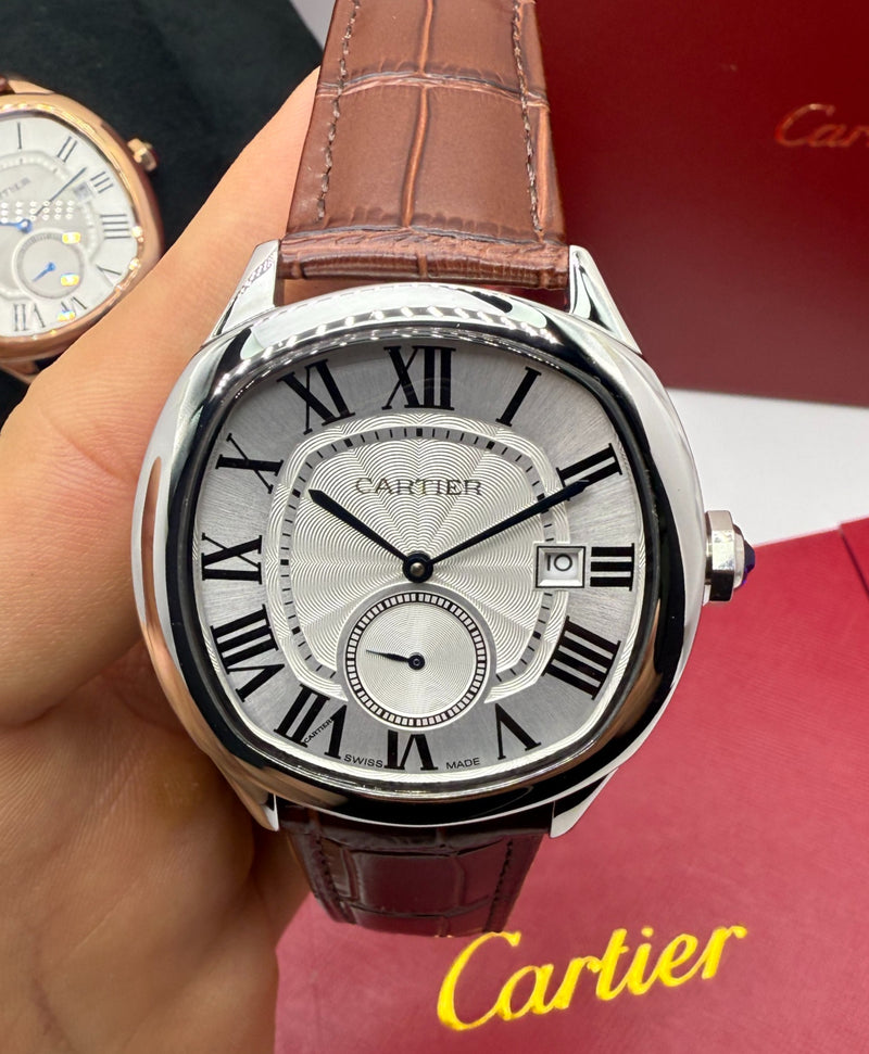 Cartier Drive 41mm Aço - Mostrador Branco - Pulseira Couro