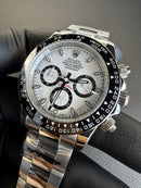 Rolex Daytona 40mm Aço Mostrador Branco Luneta Preta