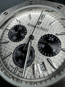 Audemars Piguet RoyalOak Panda 41mm Aço Mostrador Branco Bezel Aço Puls. Aço