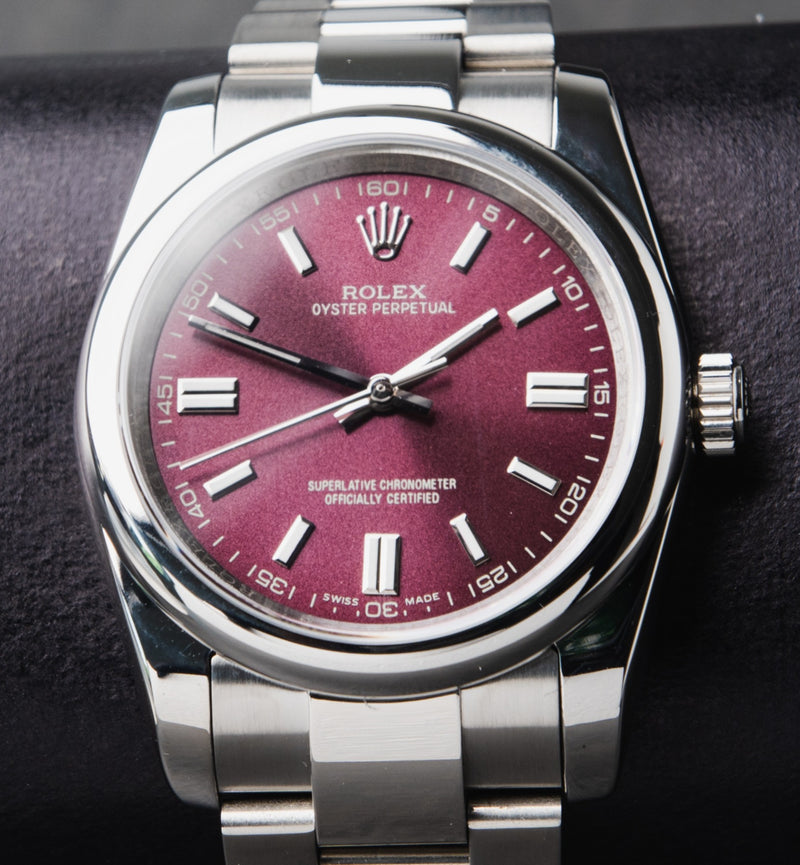 Rolex Oyster Perpetual 41/36mm Aço Mostrador Cereja Luneta Baulada