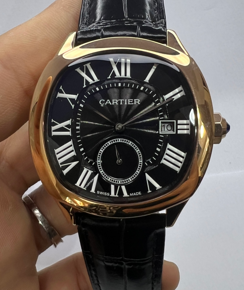 Cartier Drive 41mm Rose - Mostrador Preto - Pulseira Couro