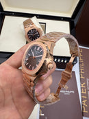 Patek Philippe Nautilus 39mm, Aço/Rose, Mostrador Marrom