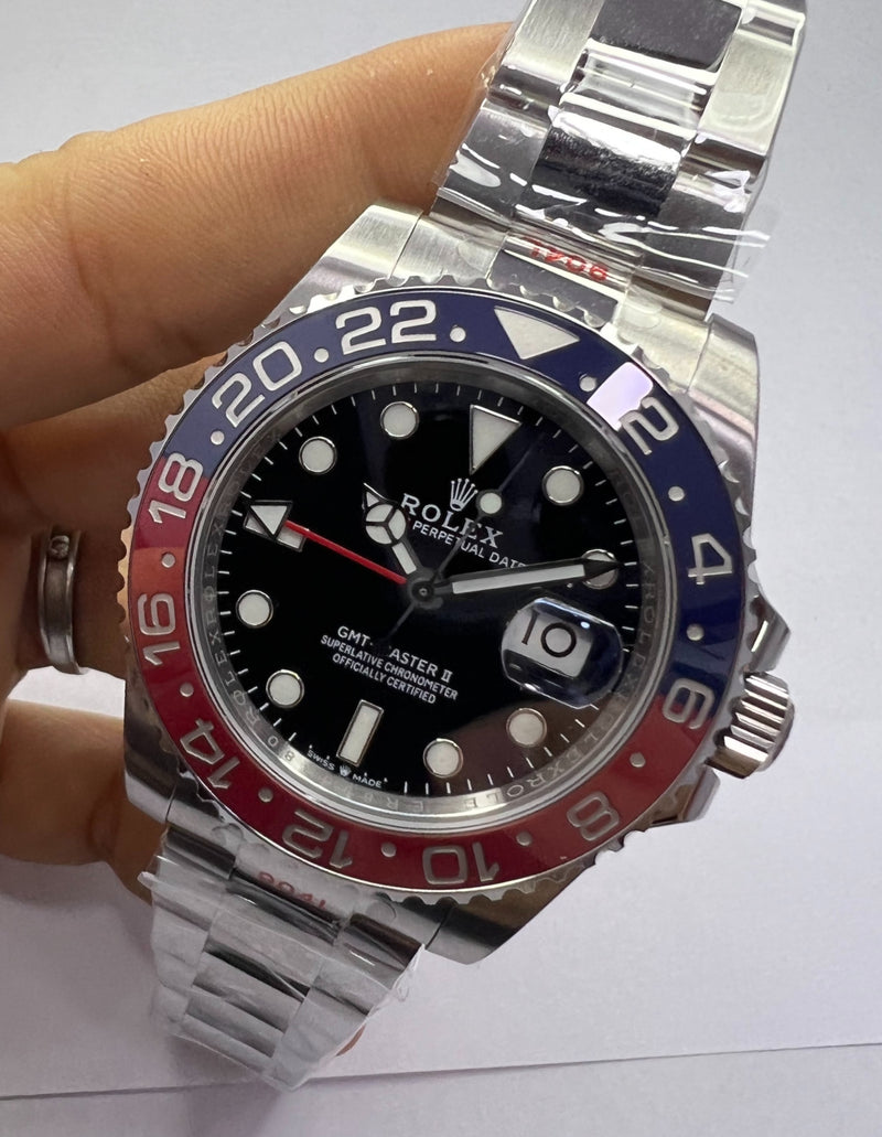 Rolex GMT-Master ll 40mm, Pepsi, Aço, Pulseira Oyster - CLONE