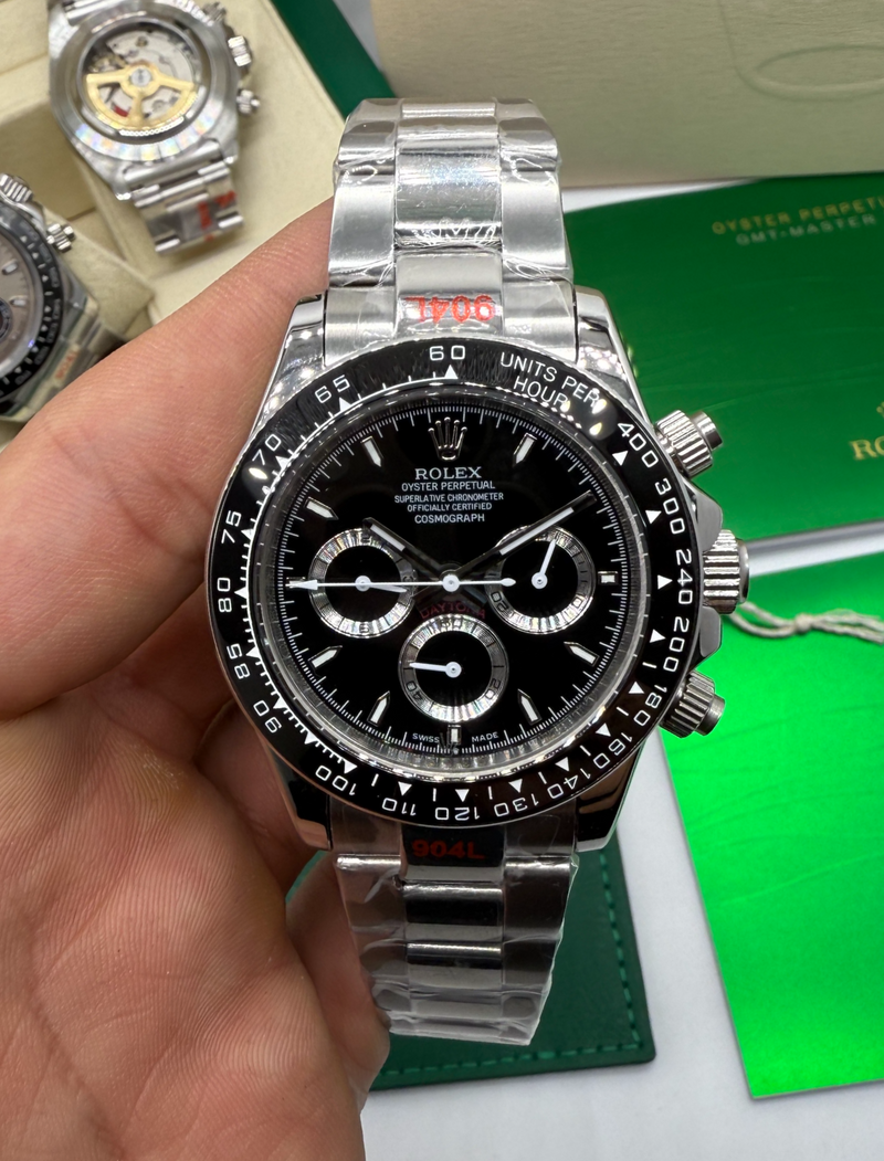 Rolex Daytona 40mm Aço Mostrador Preto, Luneta Preto