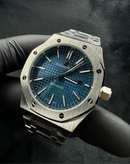 Audemars Piguet Royal Oak 41mm Aço Mostrador Preto Bezel Aço Pulseira Aço