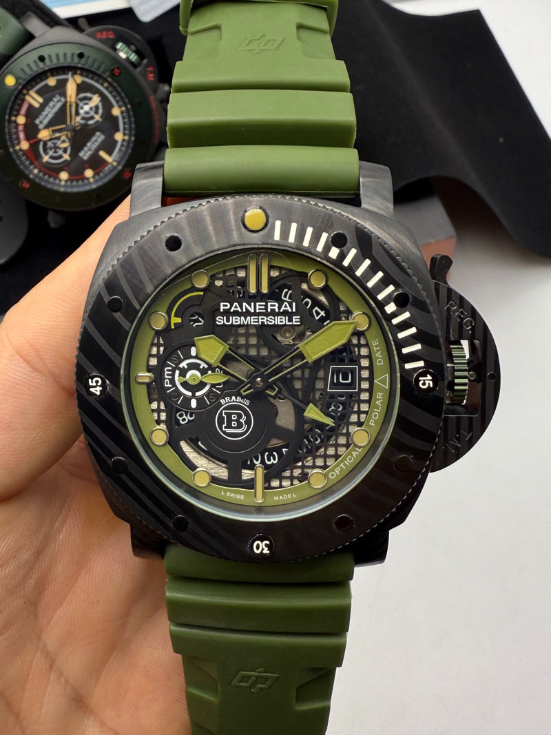 Panerai Luminor Submersible 47mm Aço/OxBlack BRABUS - Verde Militar