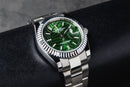 Rolex Datejust 36mm Aço Mostrador Verde-Folhas Luneta Canelada