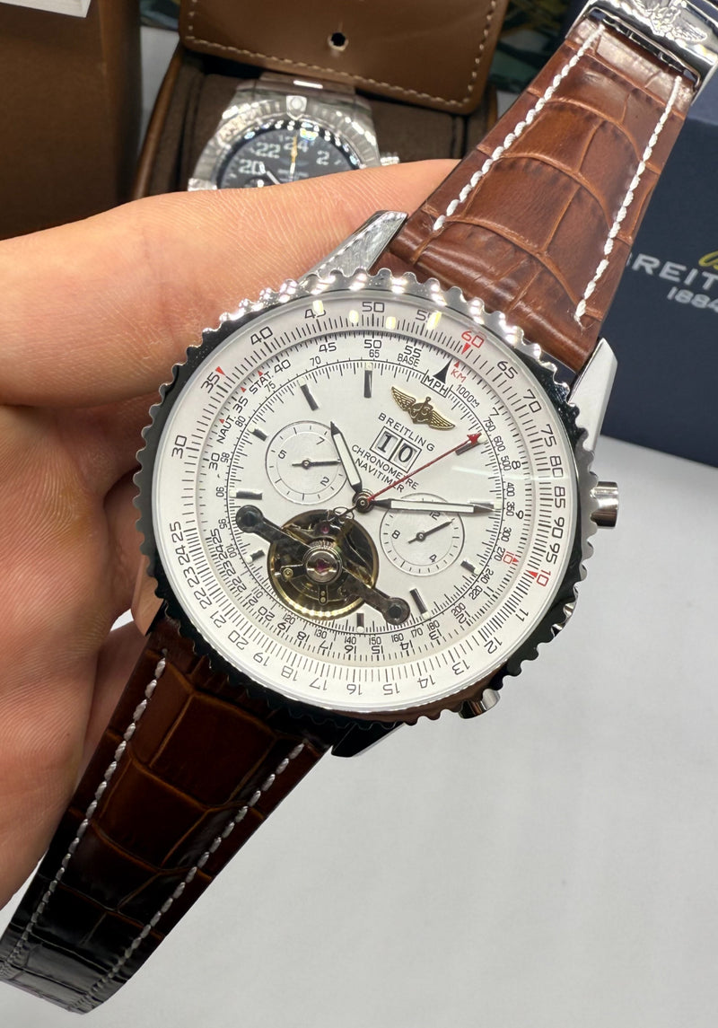 Breitling Navitimer 42mm Aço Pulseira Couro