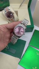Rolex Datejust 31mm/36mm Aço, Mostrador Rosa, Luneta Canelada