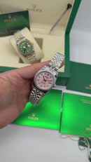 Rolex Datejust 31mm/36mm Aço, Mostrador Rosa Madre Perola, Luneta Canelada