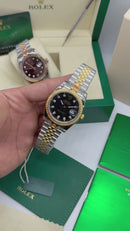 Rolex Date-Just 41mm/36mm/31mm Aço/Dourado, Mostrador Preto, Luneta Canelada