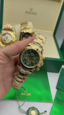Rolex Daytona 40mm Todo Aço Dourado Mostrador Verde Pulseira Aço