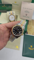 Rolex Date-Just 41mm/36mm Aço/Dourado, Mostrador Preto, Luneta Canelada