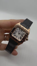 Cartier Santos 41mm/36mm - Aço/Rose - Mostrador Branco - Puls. Couro