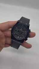 Hublot Vendome Classic Chrono 45mm, Aço/OxBlack Mostrador Preto Carbono