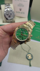 Rolex Daytona 40mm Todo Aço Dourado Mostrador Verde Pulseira Aço