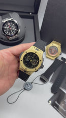 Hublot Big Bang 20th Anniversary King Aço/Dourado 43mm, Mostrador Preto