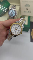 Rolex Datejust 41mm - Aço/Ouro* - Mostrador Branco - Pulseira Jubilee - CLONE