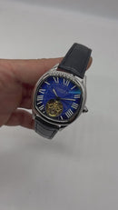 Cartier Drive 41mm Turbilhão Aço - Mostrador Azul - Pulseira Couro