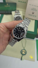 Rolex DateJust 41/36mm Aço, Mostrador Preto, Pulseira Oyster