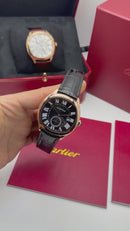 Cartier Drive 41mm Aço/Rose - Mostrador Preto - Pulseira Couro