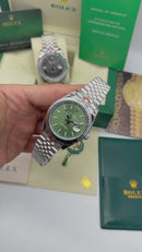 Rolex Date-Just 41mm/36mm, Aço Mostrador Verde Luneta Canelada